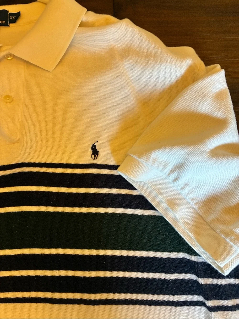 Polo by Ralph Lauren White Polo with Navy and Dark Green Stripes